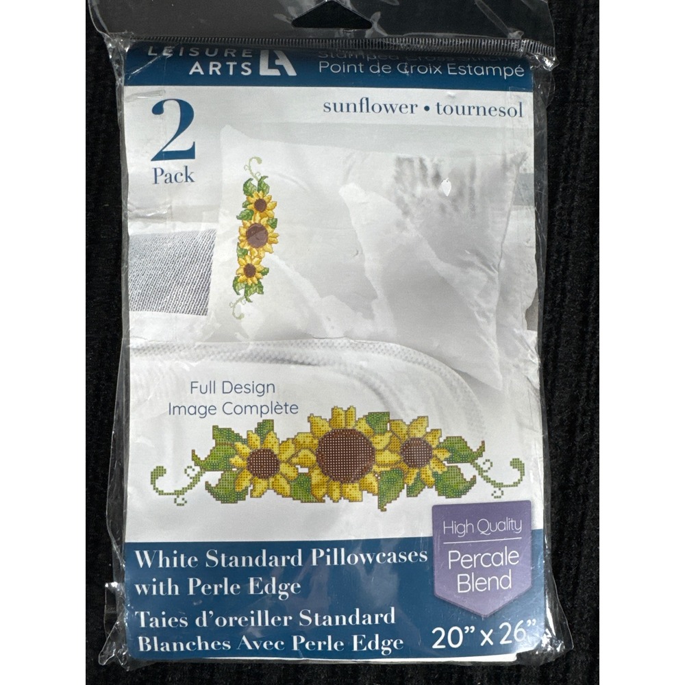 Leisure Arts Stamped Cross Stitch Sunflower Pillowcases 2 Pack White 20x26